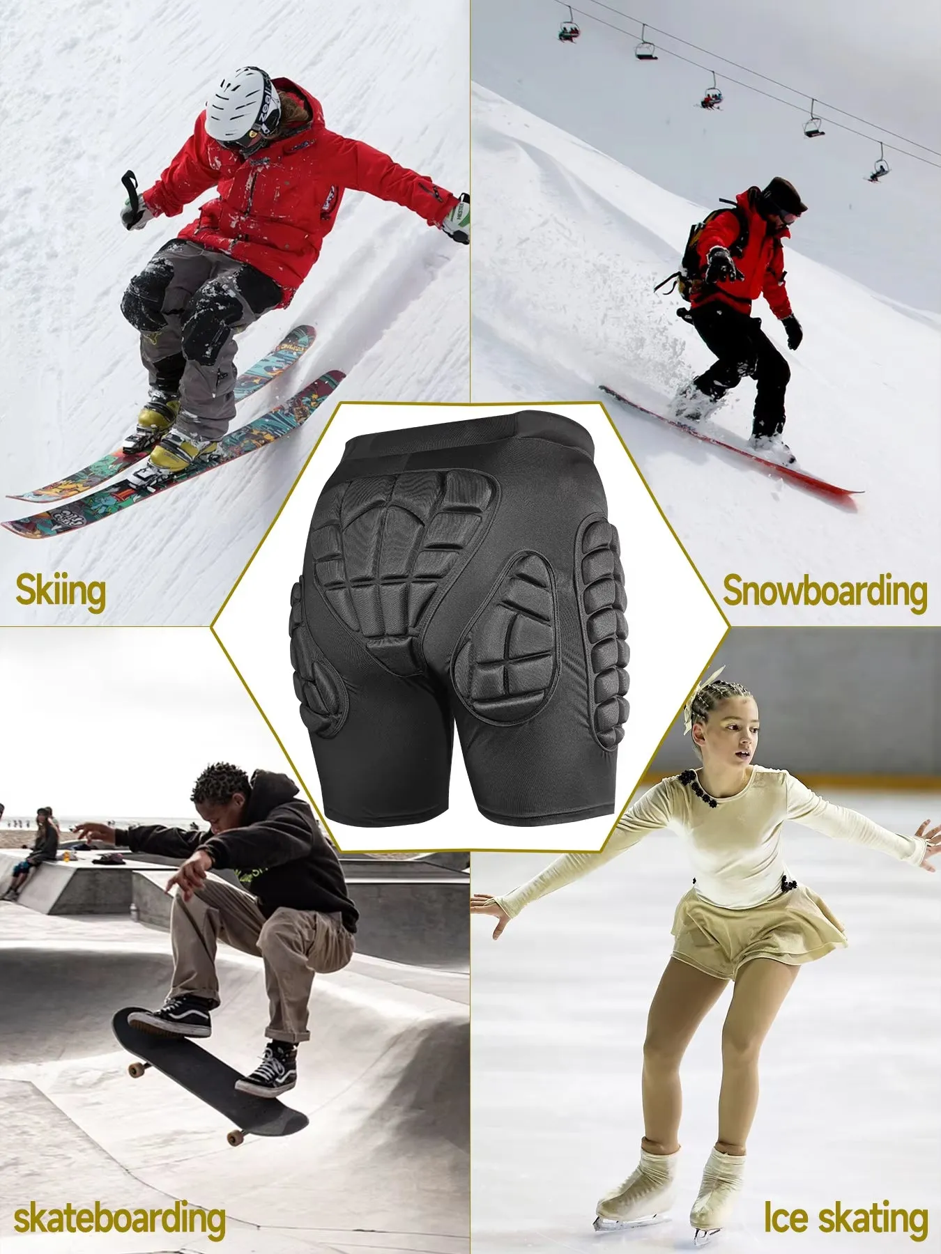 AVIVOR 3D Protective Shorts for Snowboarding and Skiing - Unisex Hip Protection Pads