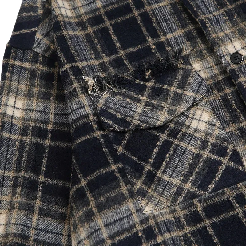 Baggy fit heavy flannel shirt jacket with frayed edge