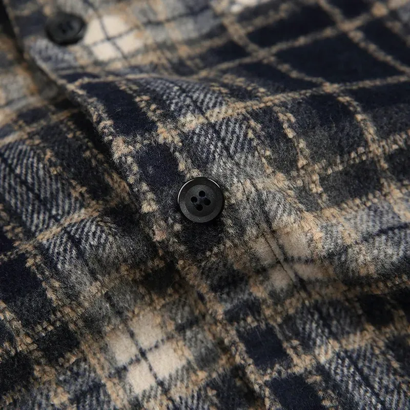 Baggy fit heavy flannel shirt jacket with frayed edge