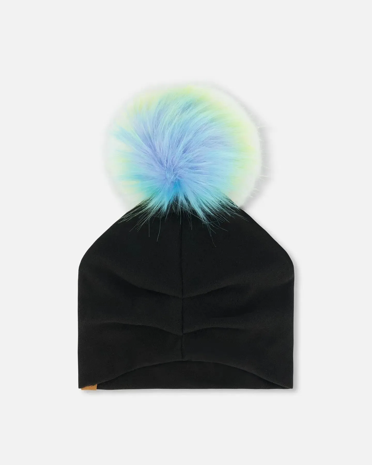 Black Solid Jersey Detachable Multicolored Pompom Hat