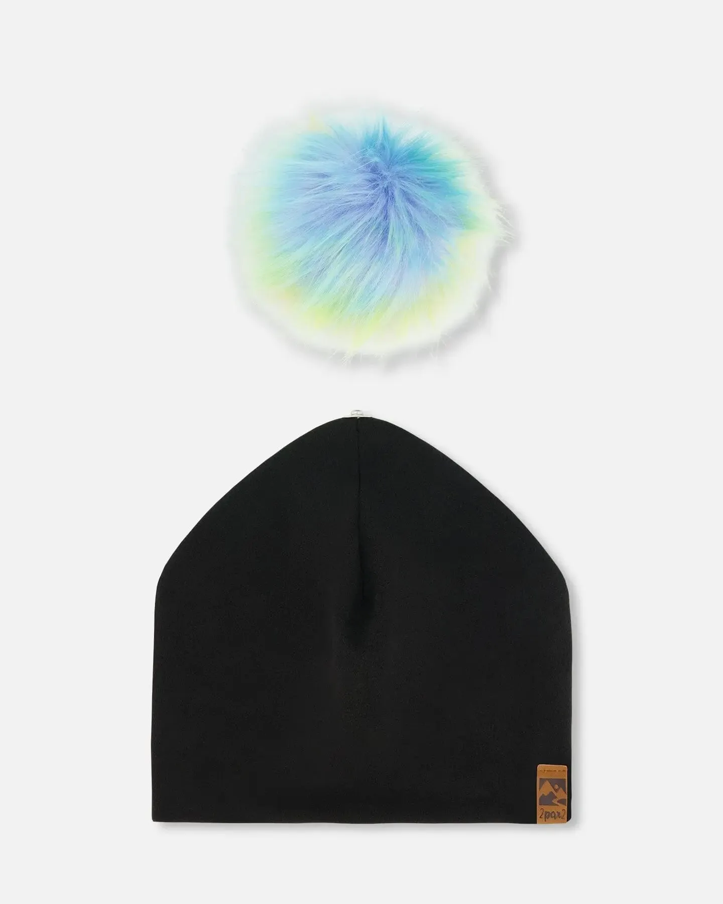 Black Solid Jersey Detachable Multicolored Pompom Hat