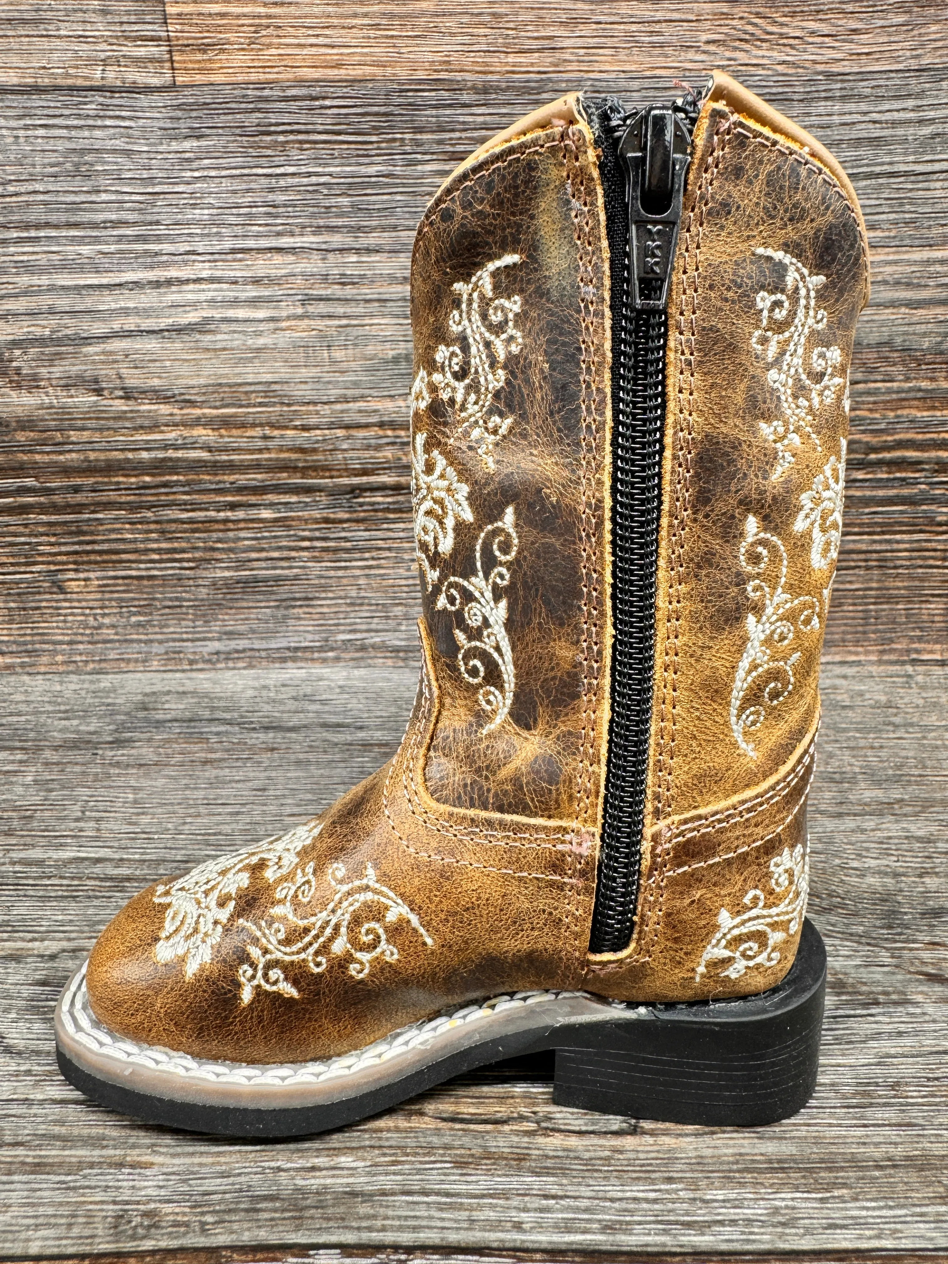 BSI1958 Toddler Floral Embroidered Square Toe Western Boots by Old West