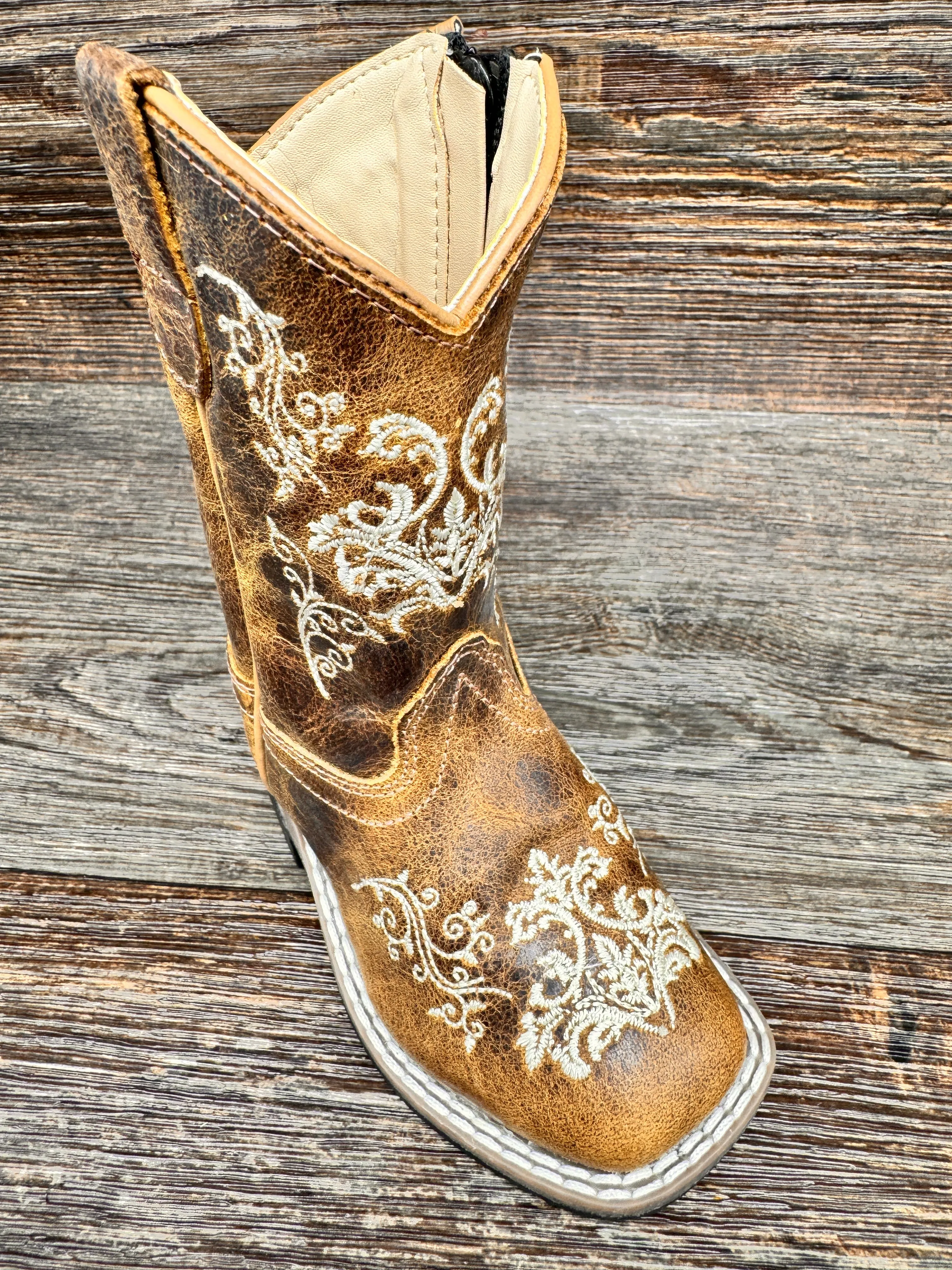 BSI1958 Toddler Floral Embroidered Square Toe Western Boots by Old West