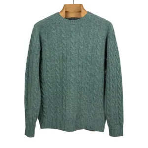 Cable crewneck sweater in sea green wool