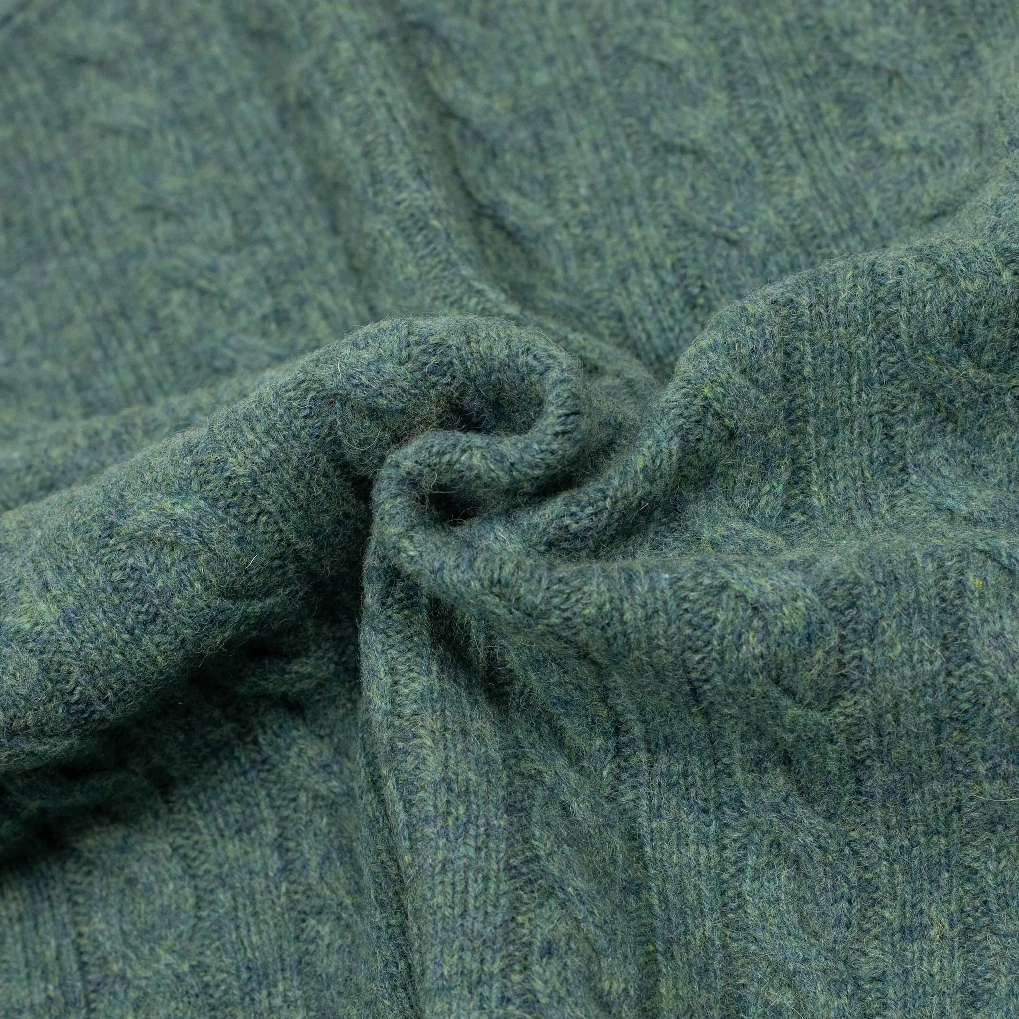 Cable crewneck sweater in sea green wool