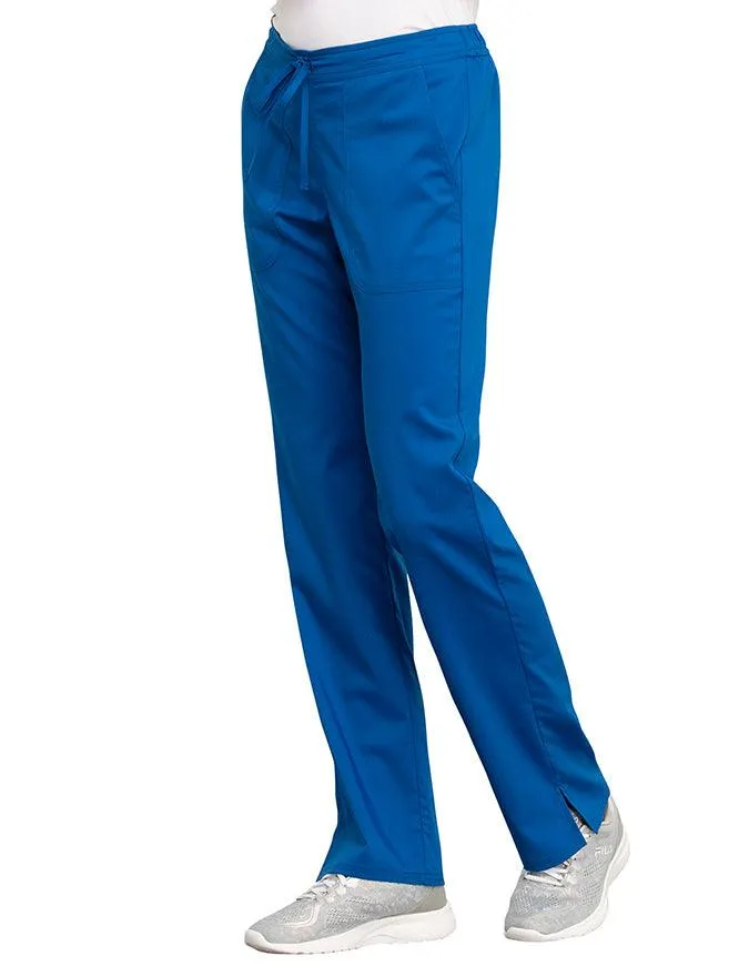 Cherokee Workwear Revolution Women's Mid Rise Straight Leg Drawstring Petite Pant