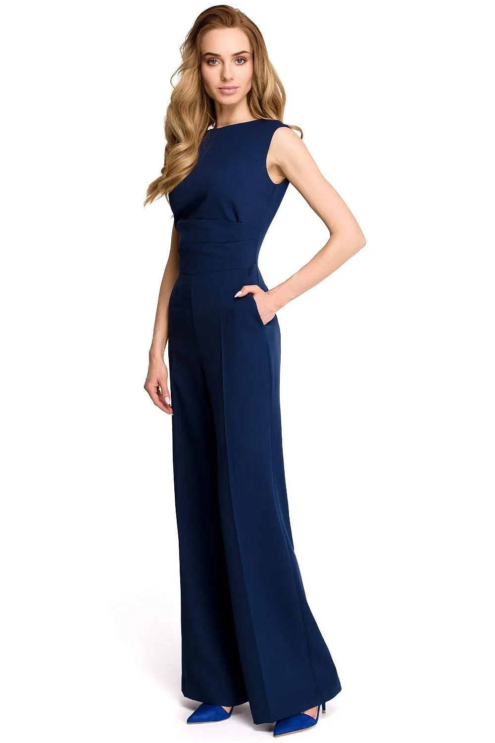 Chic Draped Jumpsuit with Flowing Wide-Leg Design - Stylish & Adaptive