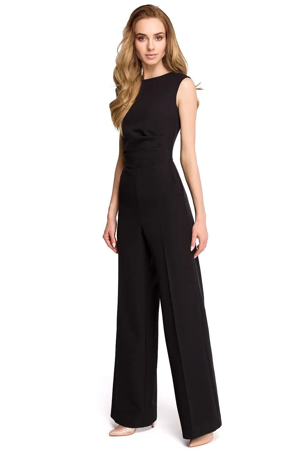 Chic Draped Jumpsuit with Flowing Wide-Leg Design - Stylish & Adaptive