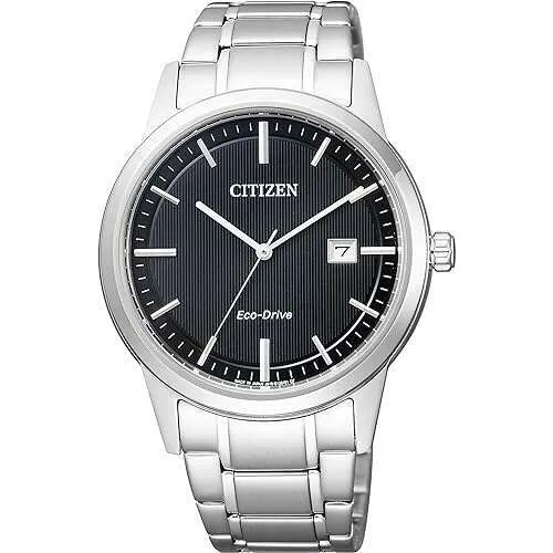 CITIZEN COLLECTION ECO-DRIVE FLEXIBLE SOLAR ANALOG SILVER STRAP BLACK DIAL MEN WATCH AW1231-66E