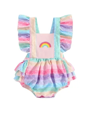 Colorful Rainbow Ruffled Baby Romper