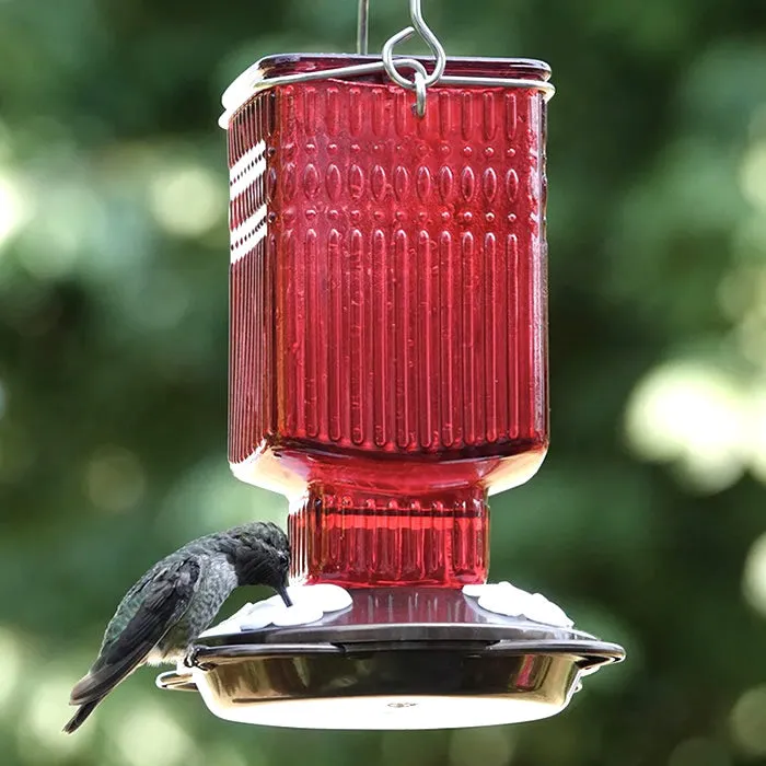 Crimson Carnation Antique Glass Gravity Hummingbird Feeder