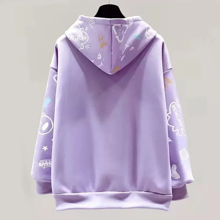 Cute Cartoon Letter Print Hoodie