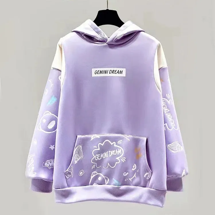 Cute Cartoon Letter Print Hoodie