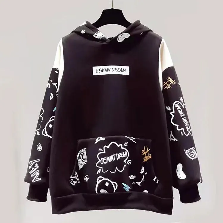 Cute Cartoon Letter Print Hoodie