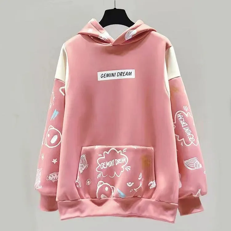 Cute Cartoon Letter Print Hoodie