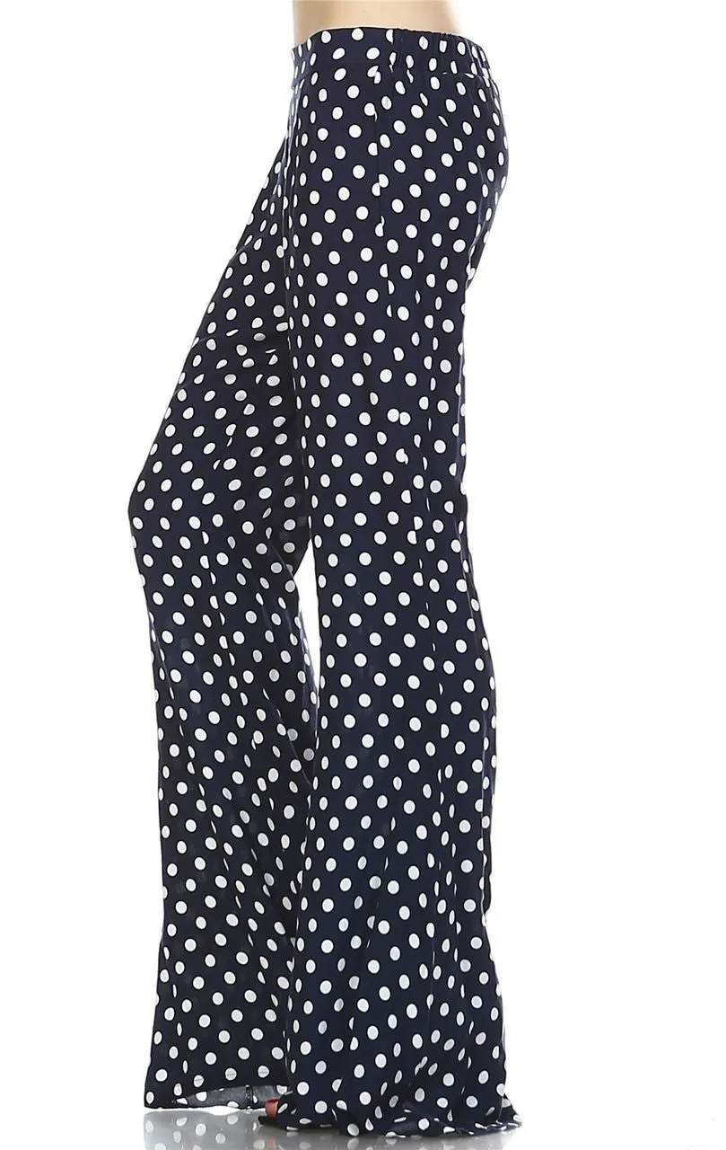 Foldover Palazzo Pants High Waisted Navy Polka Dot