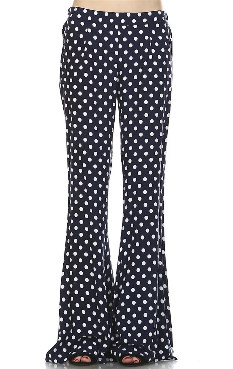 Foldover Palazzo Pants High Waisted Navy Polka Dot