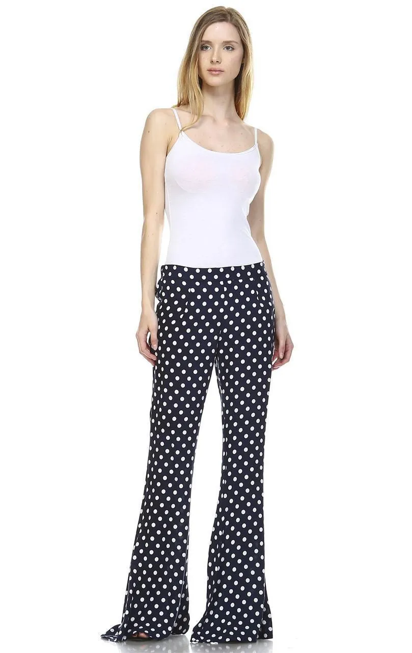 Foldover Palazzo Pants High Waisted Navy Polka Dot