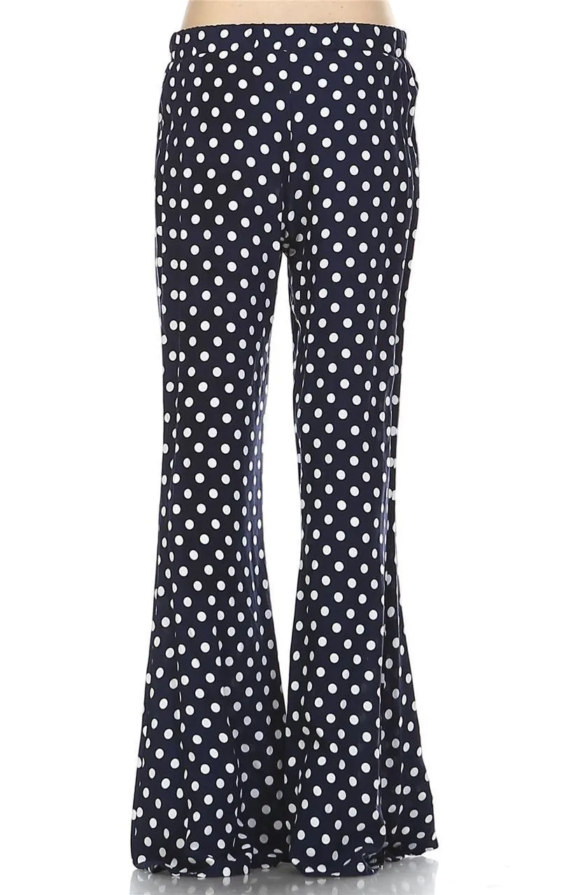 Foldover Palazzo Pants High Waisted Navy Polka Dot