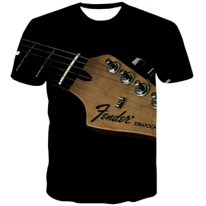 Guitar T shirts Men Music Tshirt Printed Wooden T-shirts Graphic Metal Shirt Print