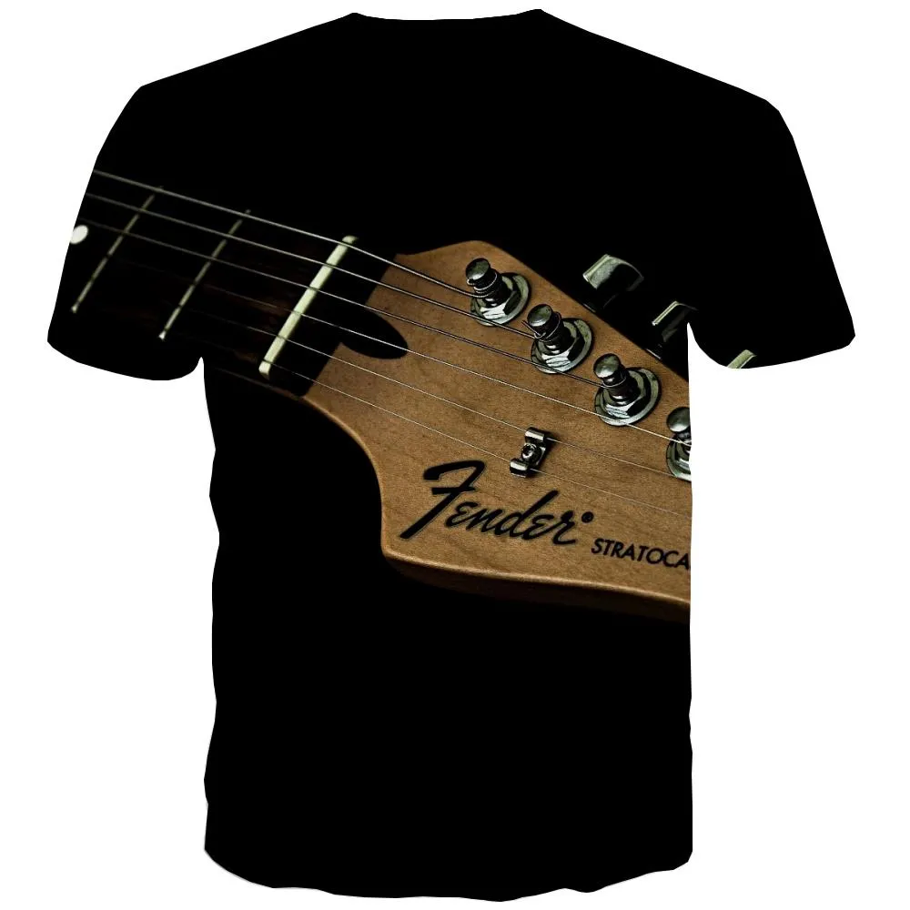 Guitar T shirts Men Music Tshirt Printed Wooden T-shirts Graphic Metal Shirt Print