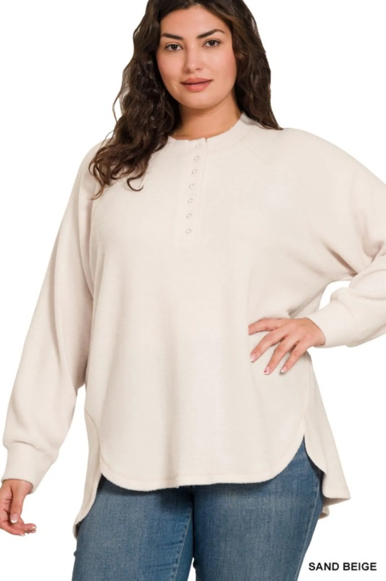 Henley extra soft Pullover Oversized Sweater *SAND BEIGE*