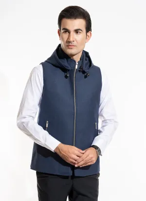 High Neck Hoodies - Worsted Tweed Blue Plain