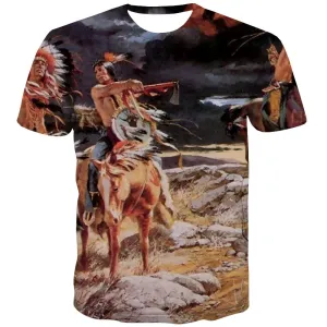 Indians T shirts Men Grassland Tshirts Cool Sunset Shirt Print War T shirts Funny