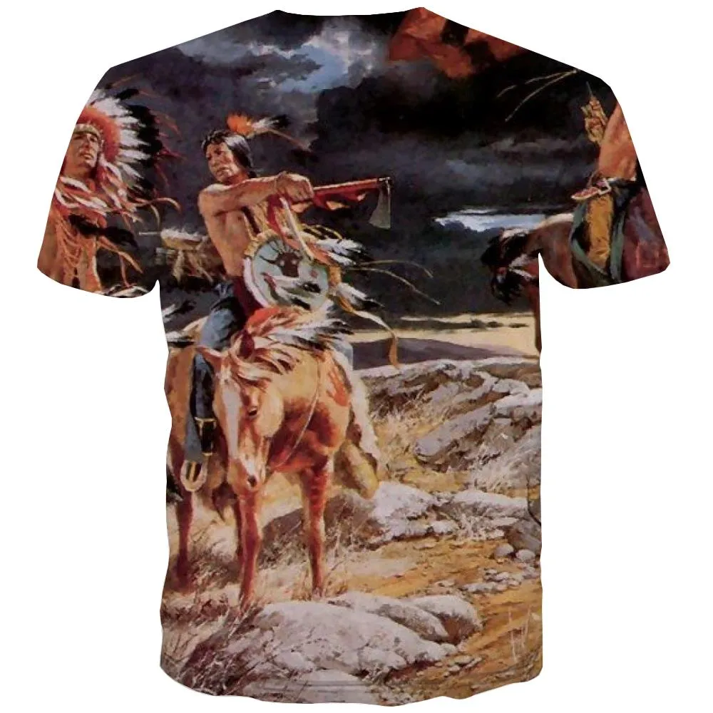 Indians T shirts Men Grassland Tshirts Cool Sunset Shirt Print War T shirts Funny