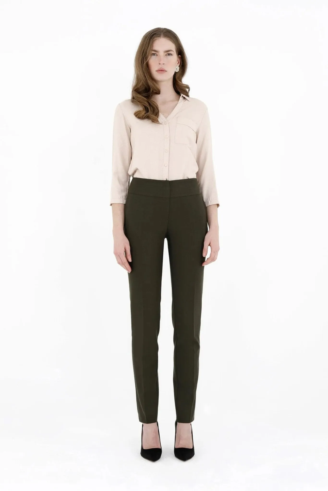 Khaki Dress Pants Comfort High Waist Straight Leg Pants