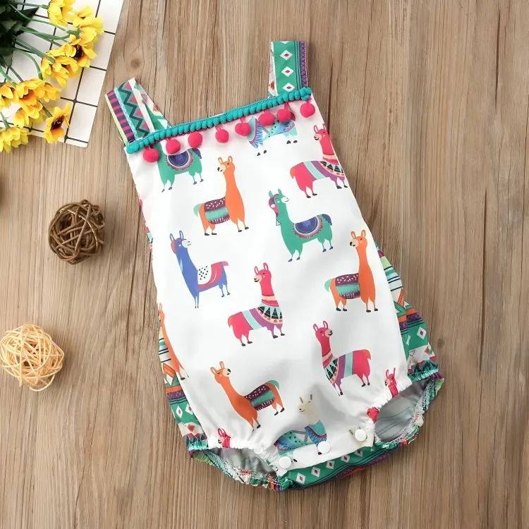 Llama Tassel Sleeveless Baby Romper