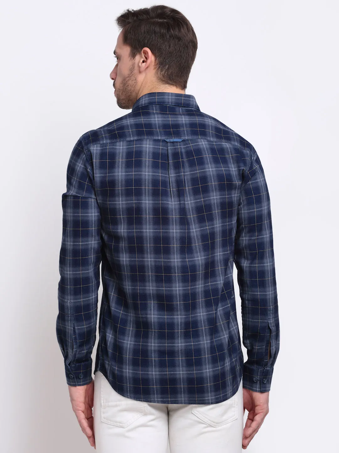 Men Cotton Checkered Blue Full Sleeve Casual Shirt for Men with Pocket