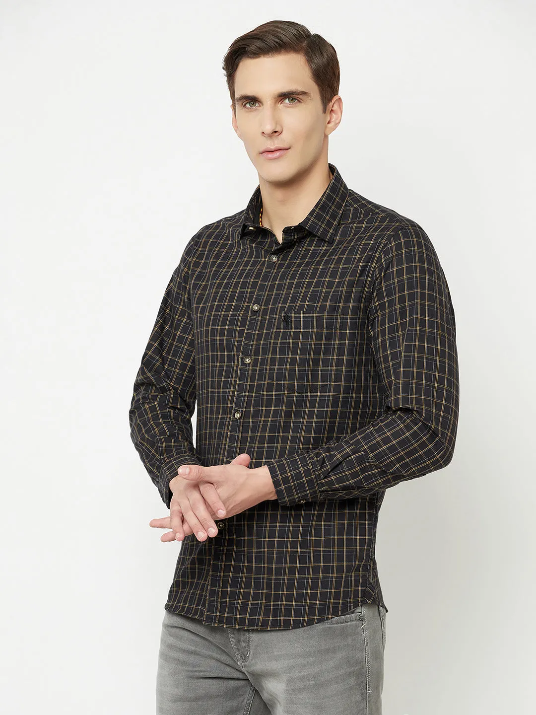 Men's Black Casual Medium Checks Full Sleeve Shirt