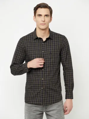 Men's Black Casual Medium Checks Full Sleeve Shirt