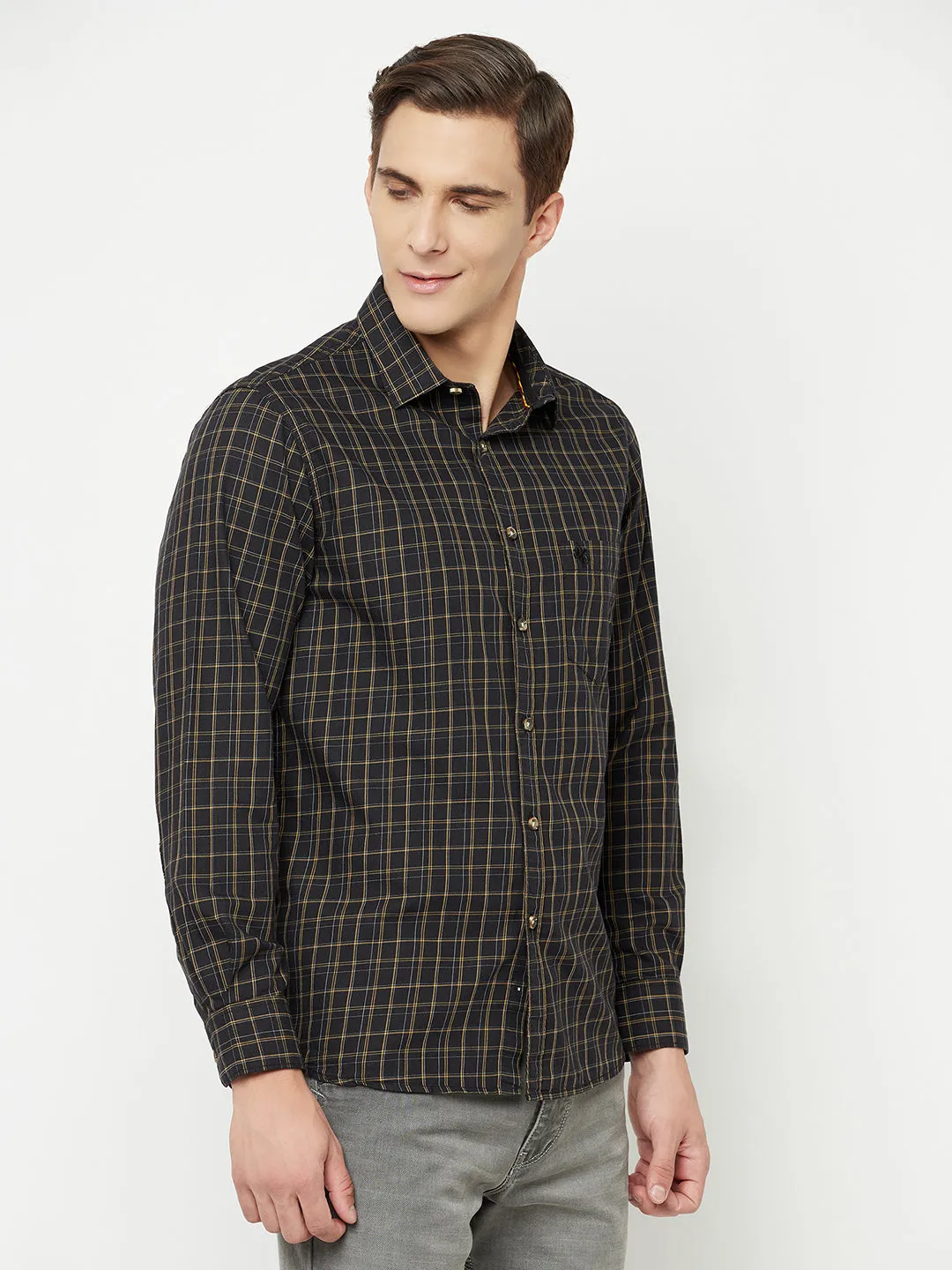 Men's Black Casual Medium Checks Full Sleeve Shirt