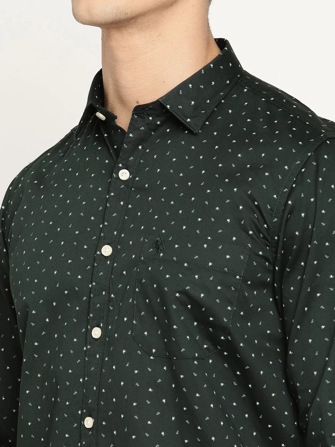 Men's Bottle Green Casual Ditsy Print Full Sleeve Shirt