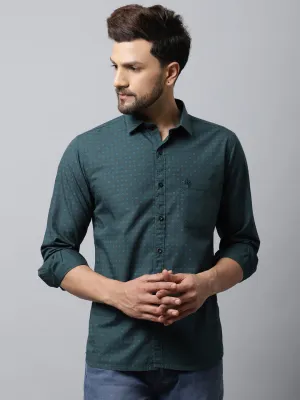 Men's Bottle Green Casual Geometric Print Full Sleeve Shirt