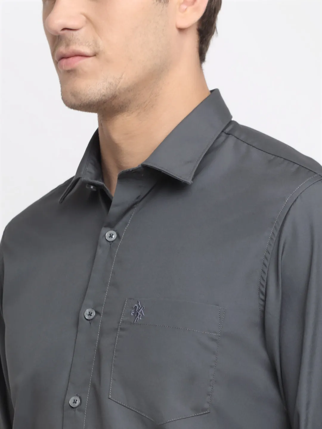 Men's Grey Casual Plain Full Sleeve Shirt