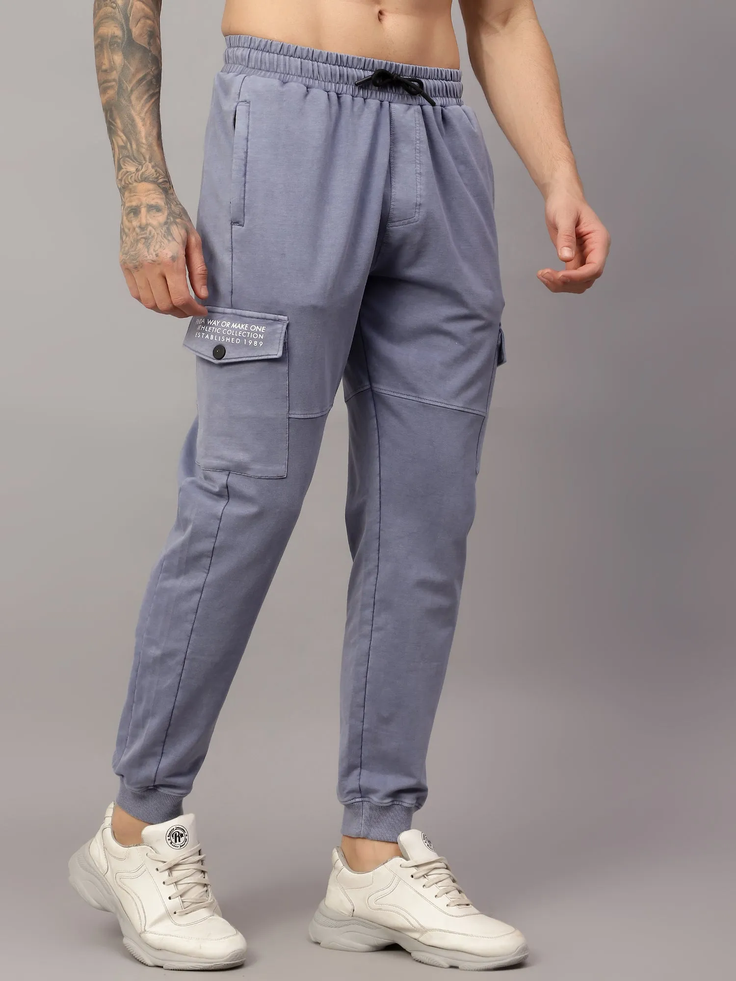 Men's Grey Solid Stretchable Active Wear Track Pant