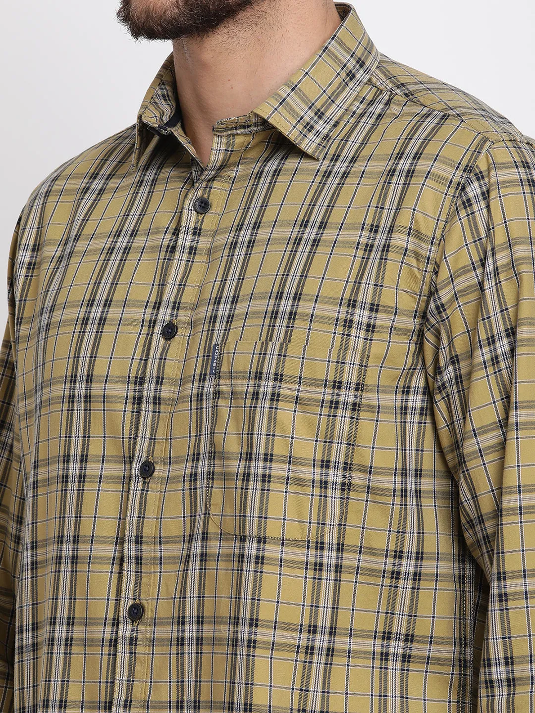 Men's Khaki Casual Medium Checks Full Sleeve Shirt