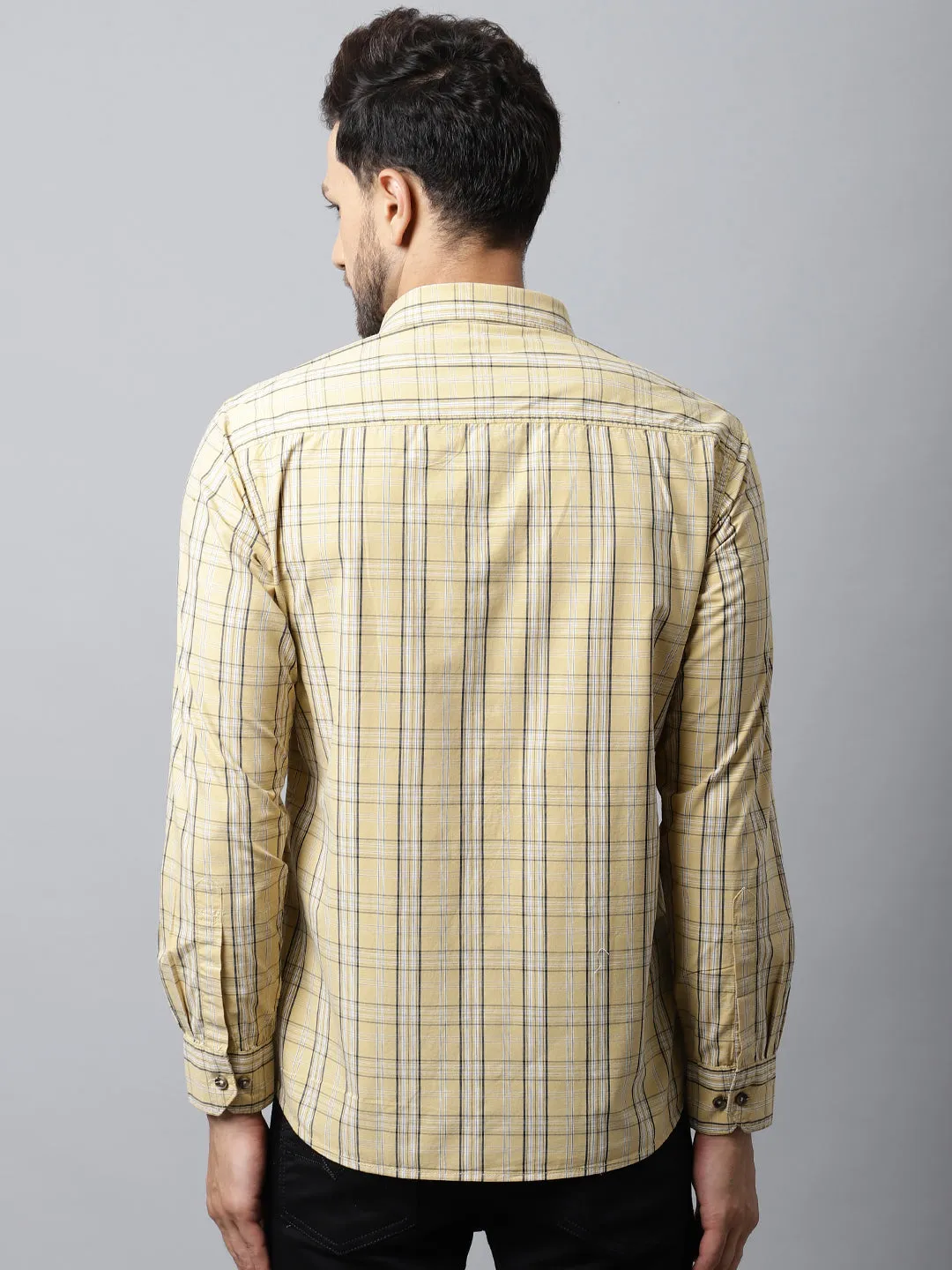 Men's Light Yellow Casual Medium Checks Full Sleeve Shirt