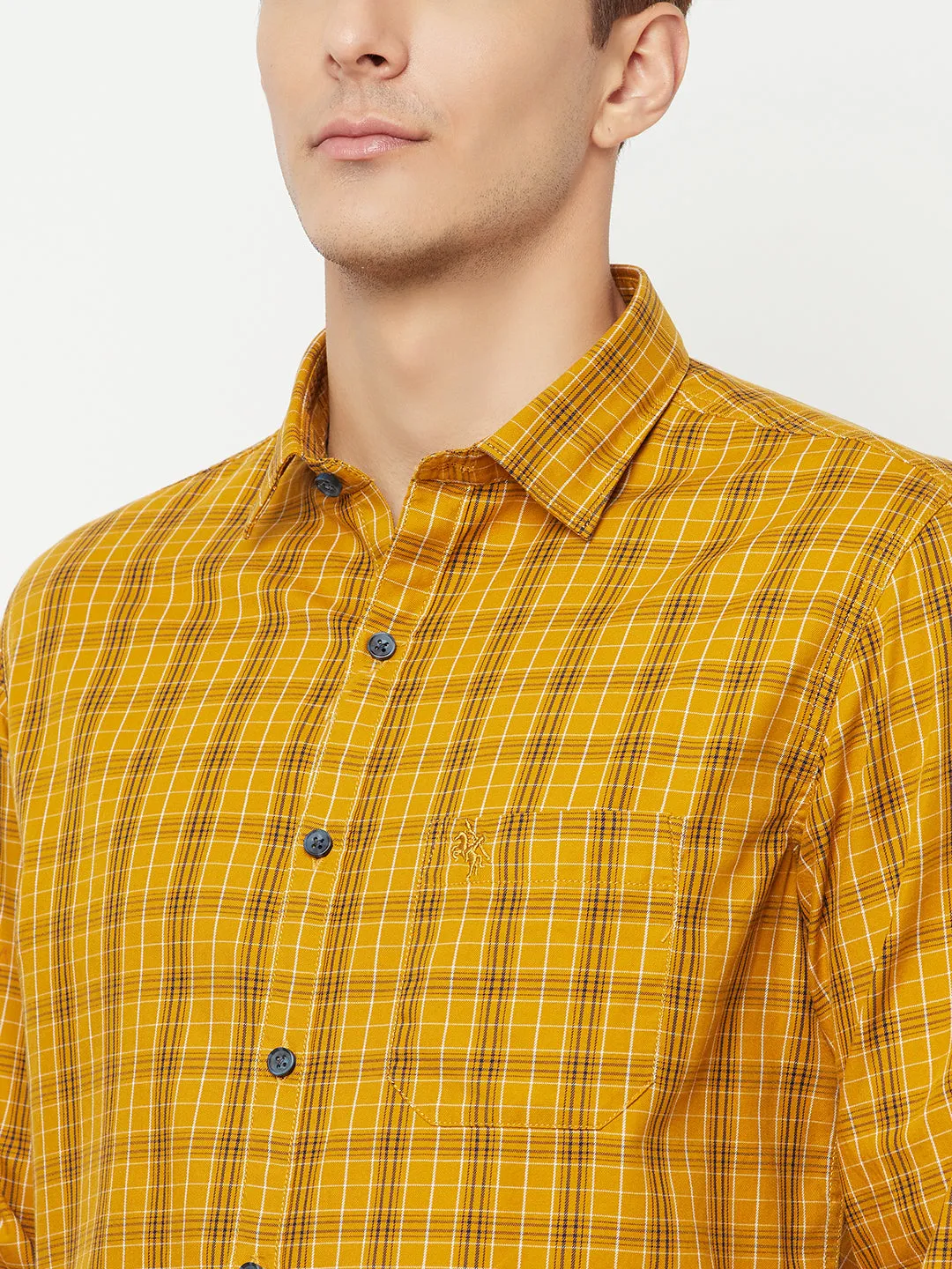 Men's Mustard Casual Medium Checks Full Sleeve Shirt