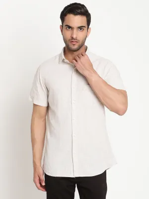 Men's Offwhite Casual Plain Half Sleeve Shirt