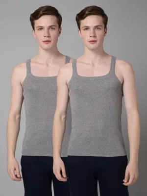 Mens Pack of 2 Grey Melange Cotton Gym Vest