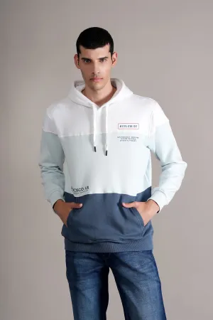 Men's Printed Light Blue Hooded Neck Sweatshirt