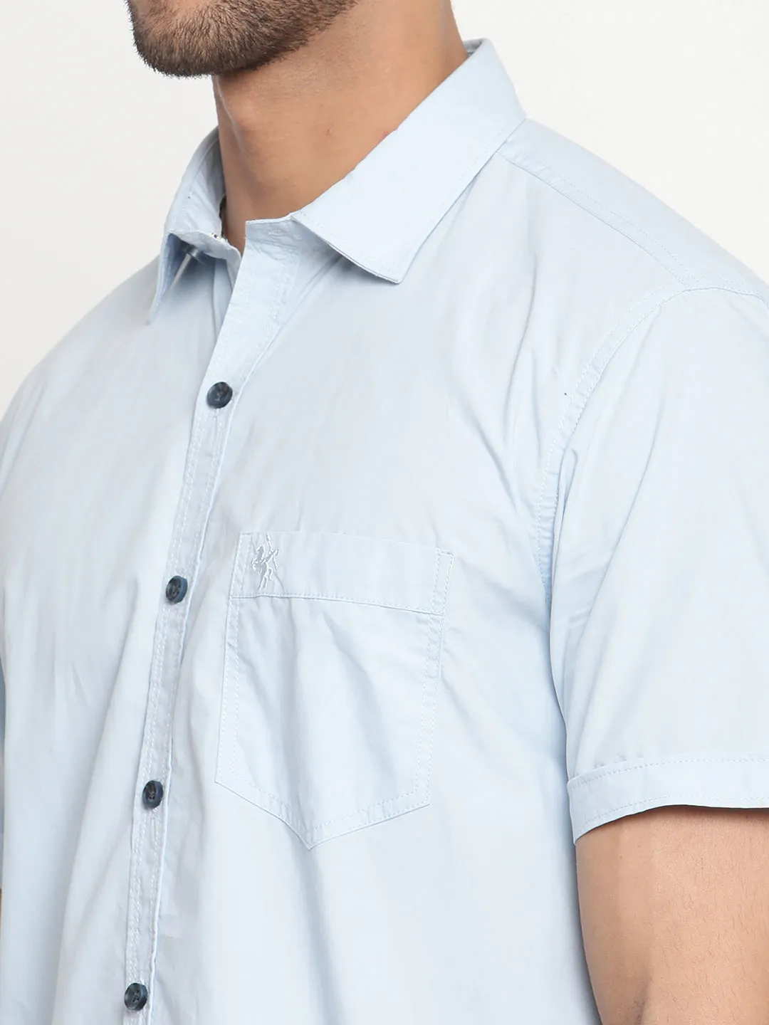 Men's Sky Blue Casual Plain Half Sleeve Shirt