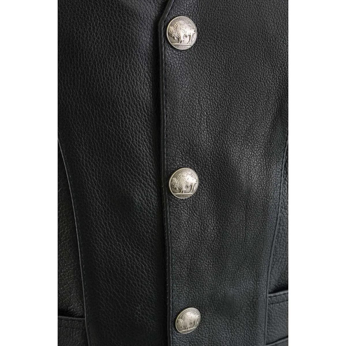 Milwaukee Leather ML1369 Men's Black Premium Leather Side Lace Motorcycle Rider Vest w/ Buffalo Nickel Snaps Closure