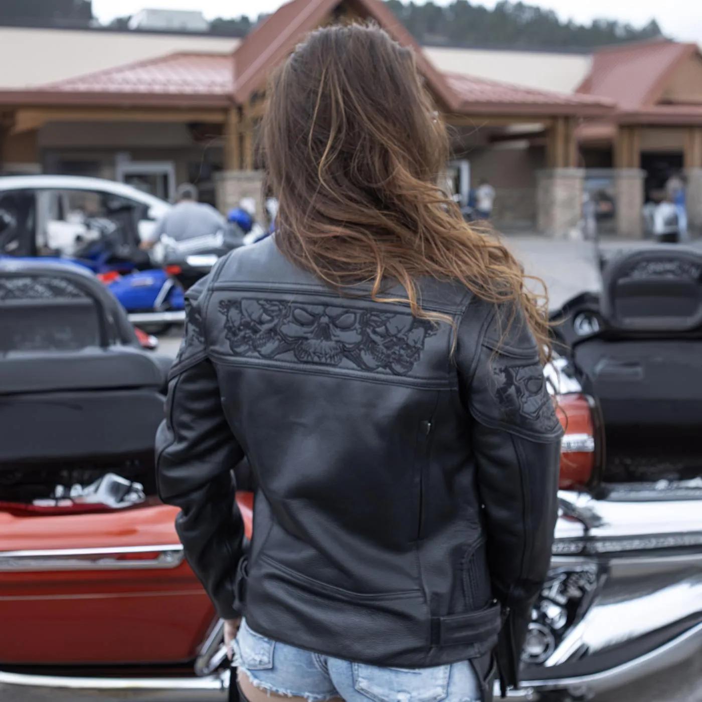 Milwaukee Leather MLL2540 Women's Crossover Black Leather Scooter Jacket w/ Reflective Skull Graphic