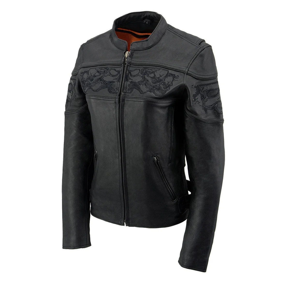 Milwaukee Leather MLL2540 Women's Crossover Black Leather Scooter Jacket w/ Reflective Skull Graphic