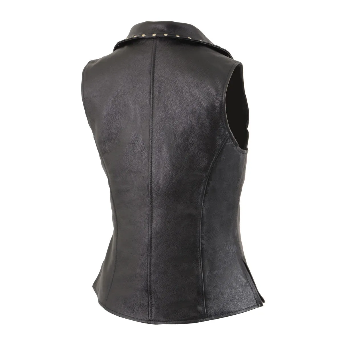 Milwaukee Leather MLL4503 Women's Black V-Neck Leather Classic Motorcycle Rider Vest w/ Riveted Lapel Collar